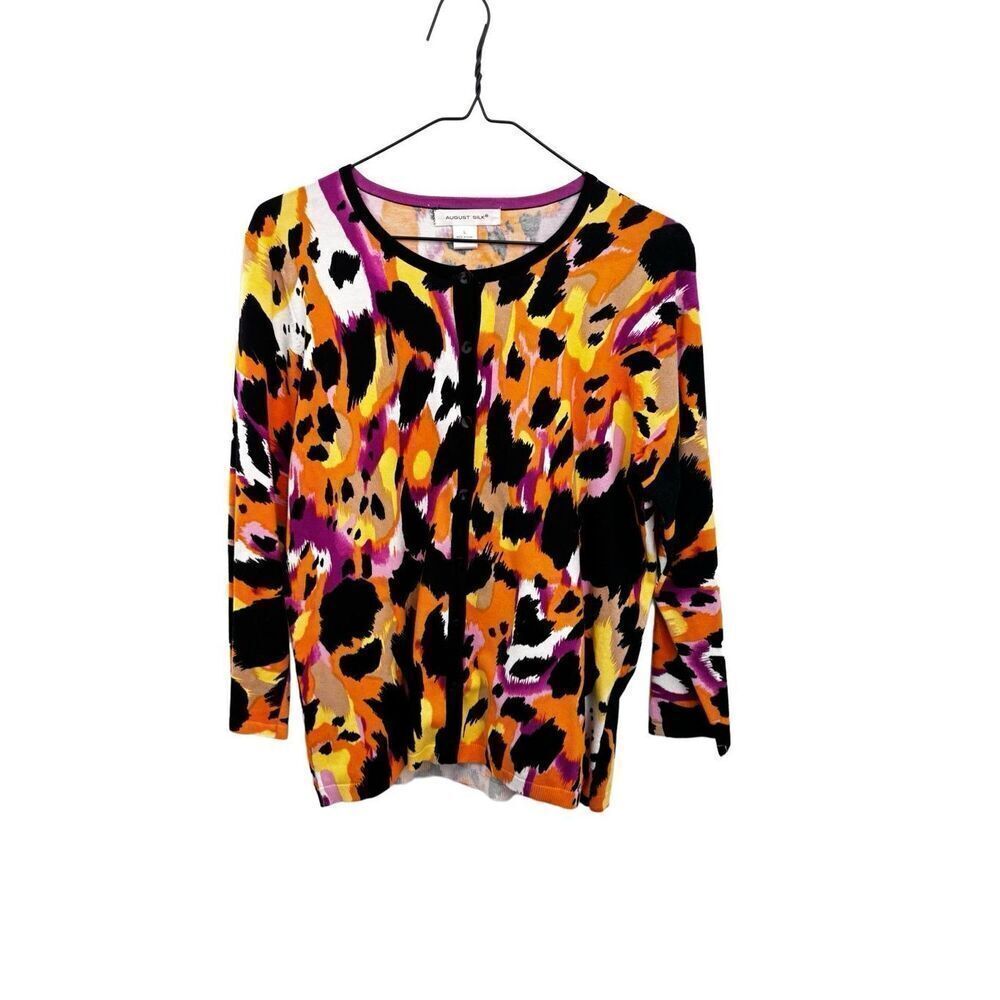 August silk long sleeve sweater size large, crazy patterned